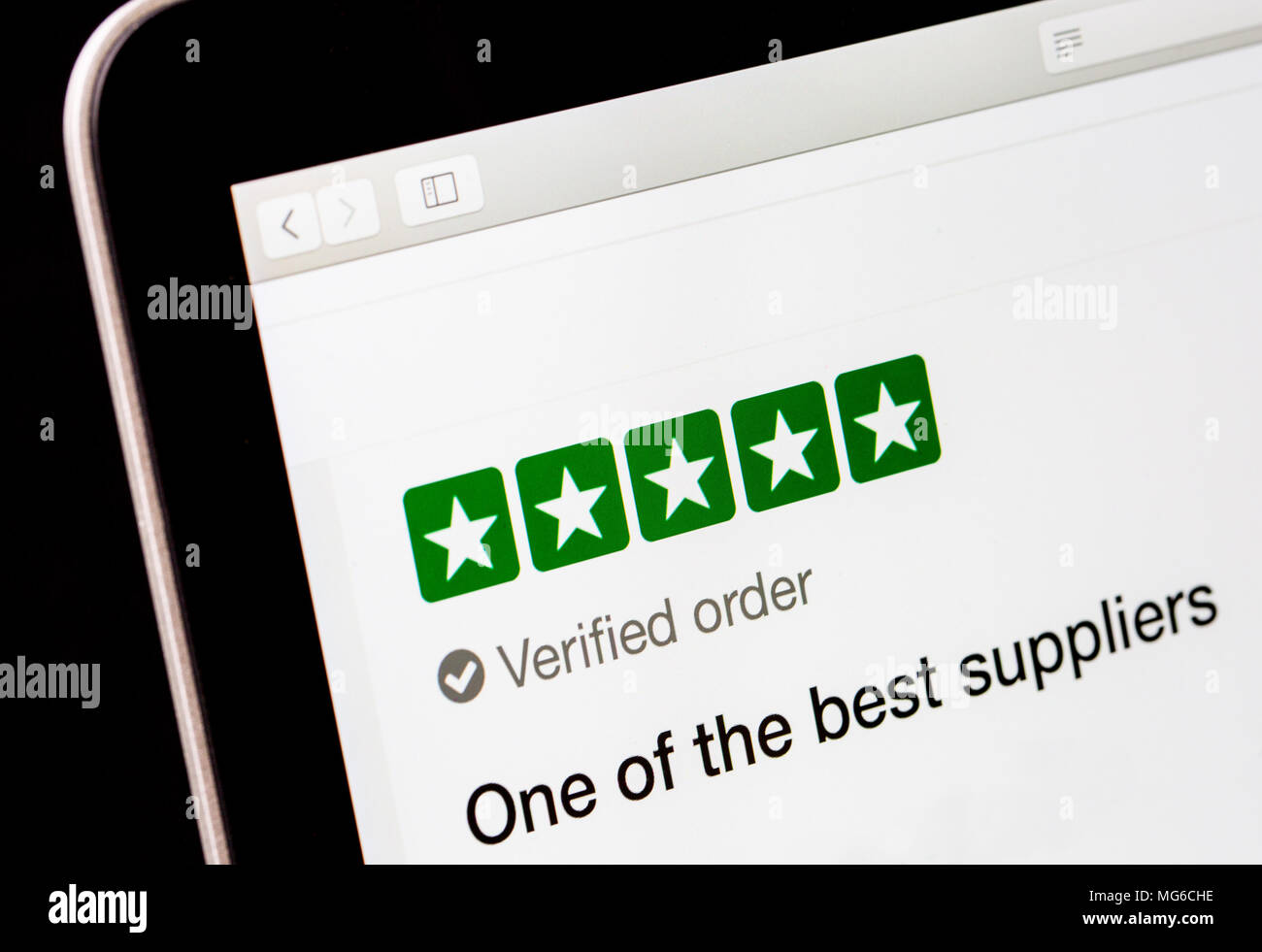A 5 star review of a company on an online review website Stock Photo