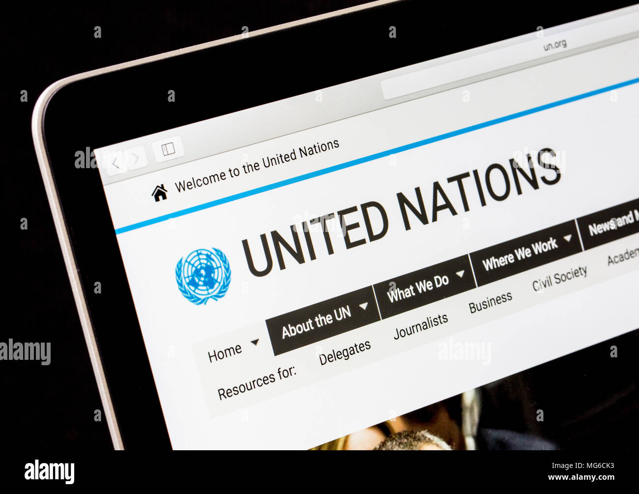United Nations website on a laptop computer Stock Photo