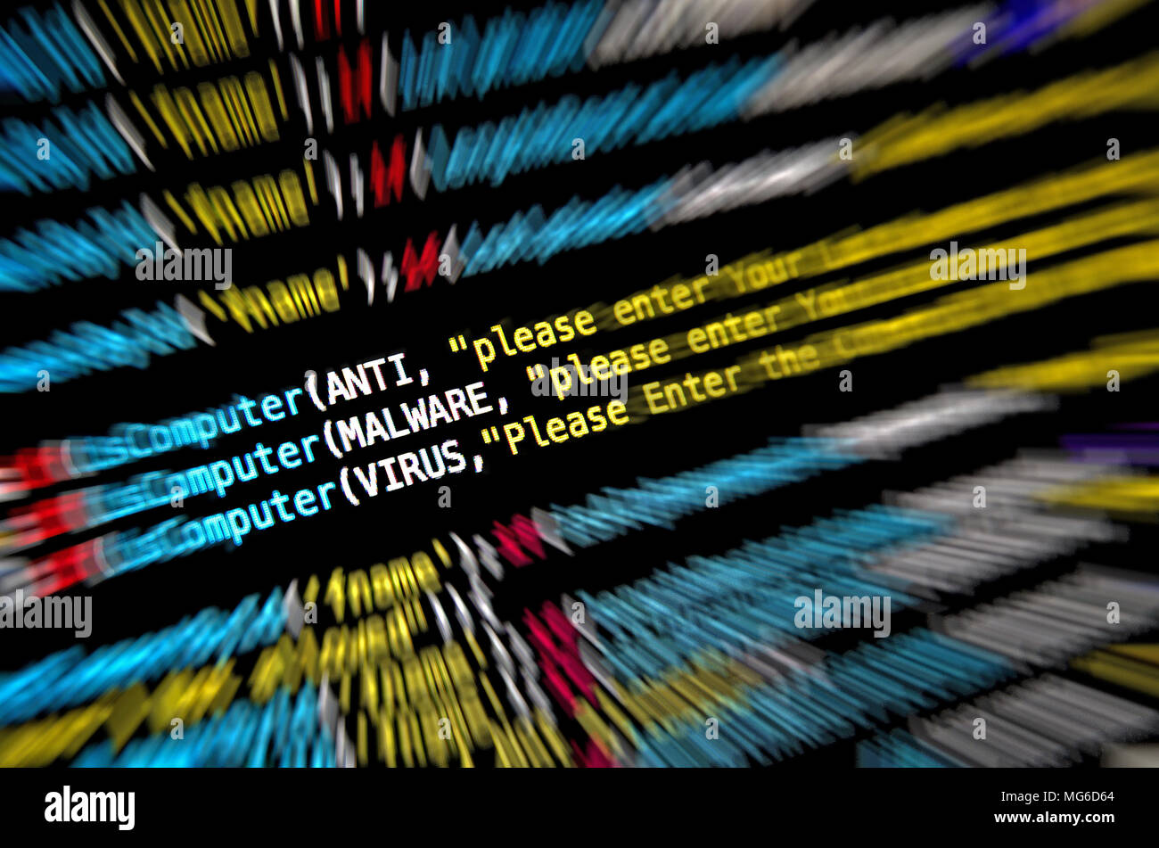 Desktop source code and abstract technology background, Developer and programming with coding, Computer virus and Malware attack. Stock Photo