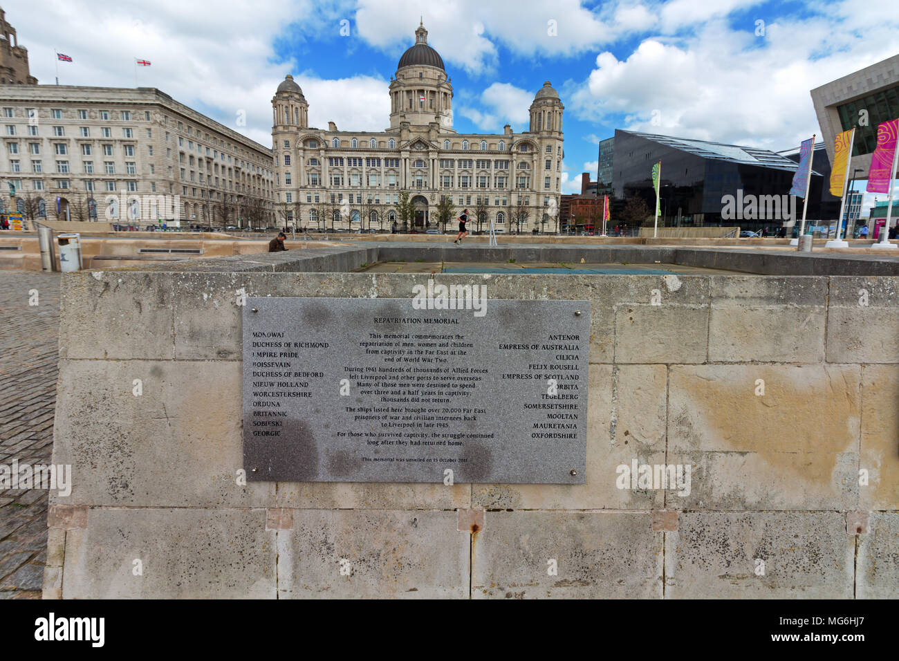 The repatriation memorial Liverpool, stone plaque at the Pier Head dedicated to the memory of