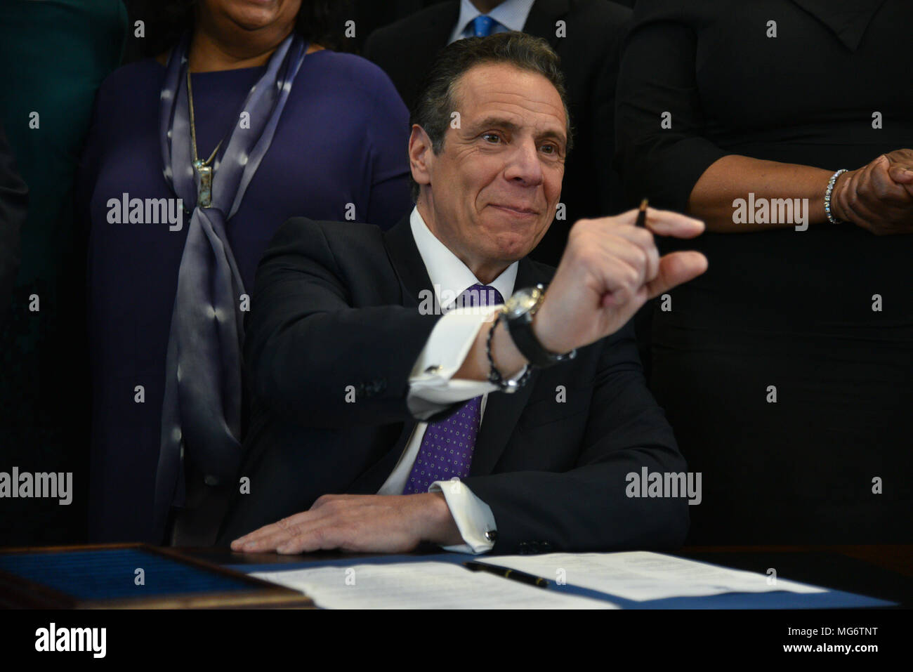 New York, USA. 26th April 2018. Governor Andrew Cuomo announces the Vital Brooklyn initiative which seeks to bring affordable housing and health care  to central Brooklyn on April 26, 2018 in New York. Credit: Erik Pendzich/Alamy Live News Stock Photo