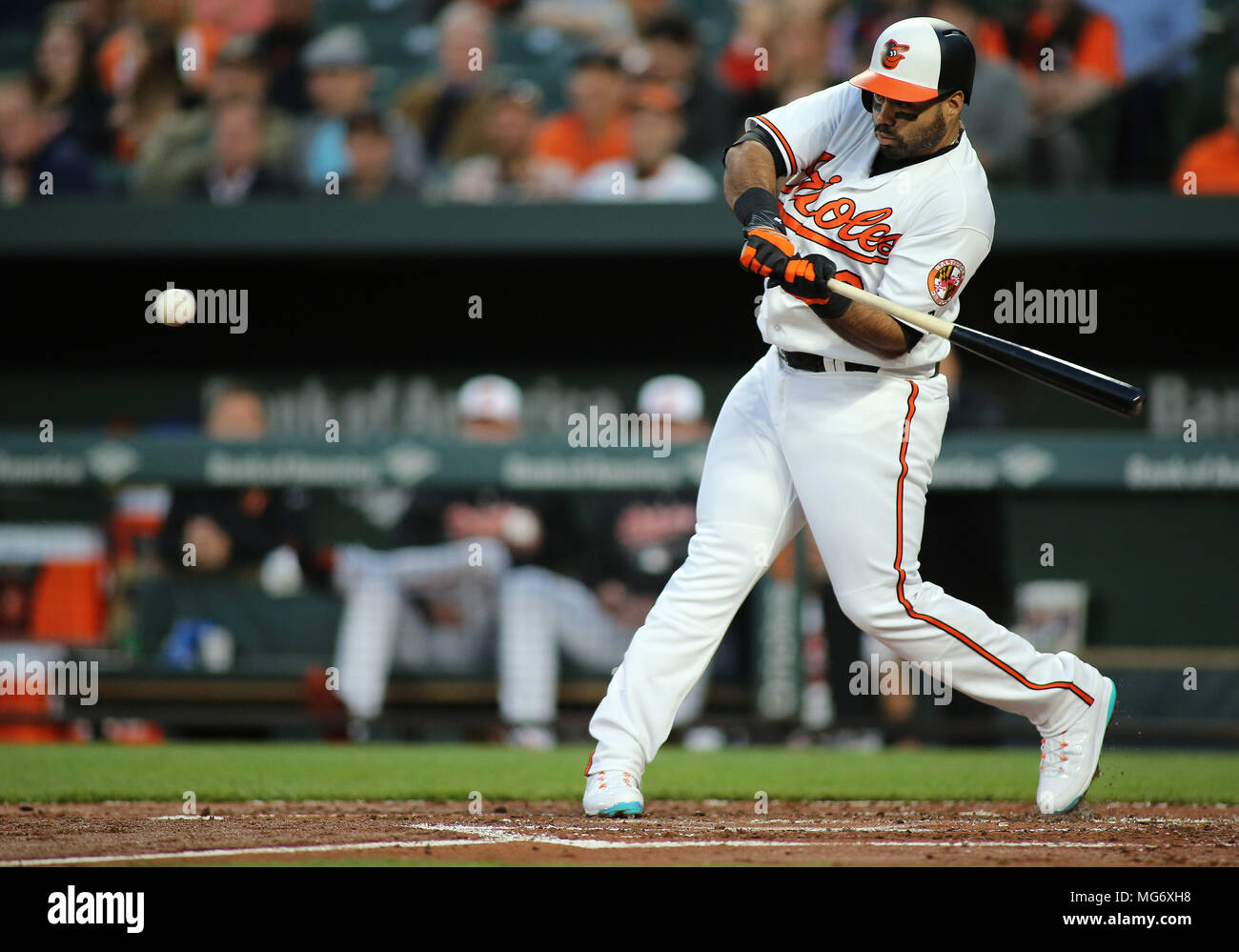 Baltimore, Maryland, USA. 26th Apr, 2018. Baltimore Orioles second baseman  Jace Peterson (29) in action during a match between the Baltimore Orioles  and the Tampa Bay Rays at Camden Yards in Baltimore,