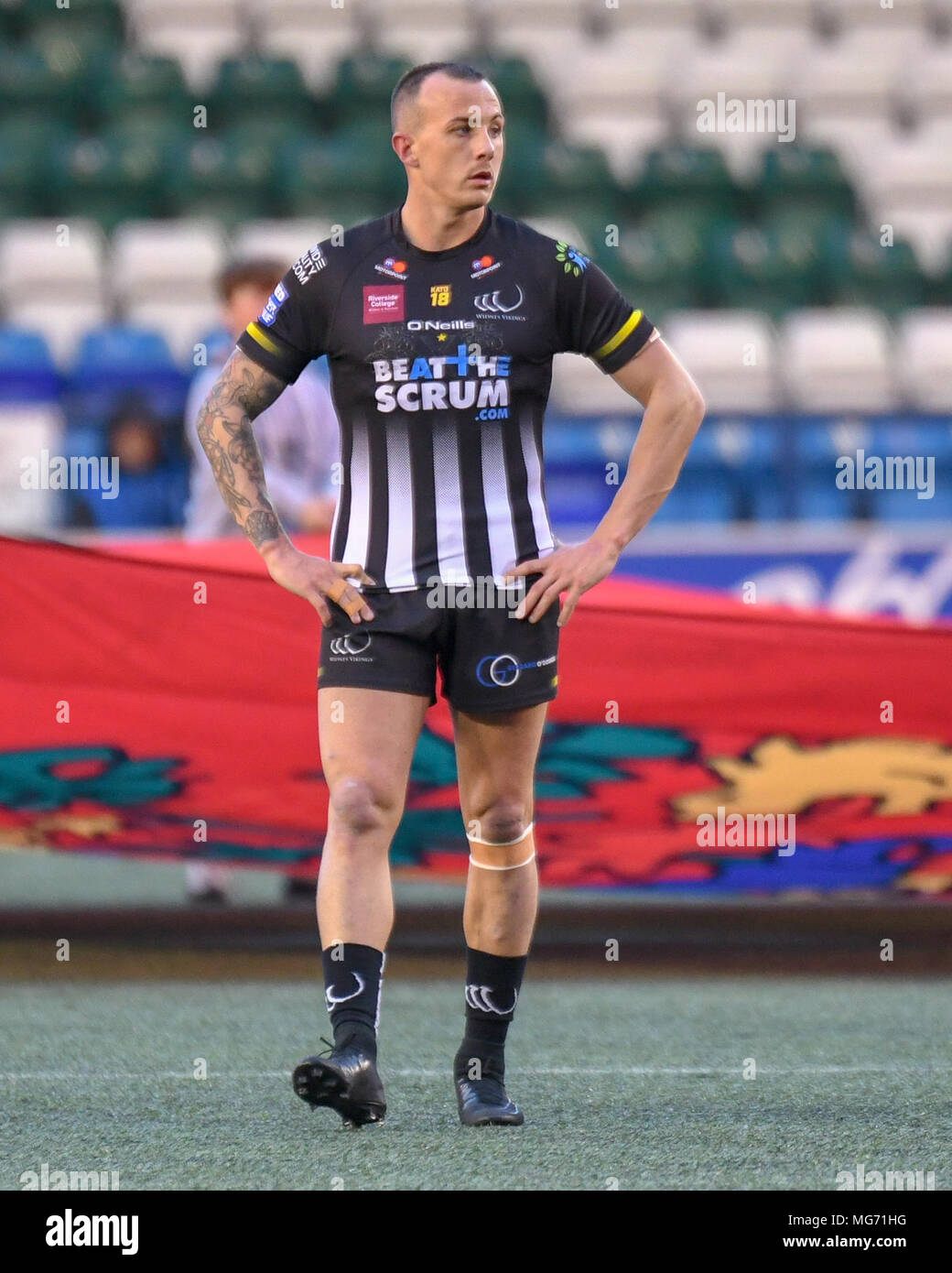 Widnes, UK. 27th Apr, 2018. 27th April 2018 , Select Security Stadium, Widnes, England; Betfred Super League rugby, Widnes Vikings v Wigan Warriors; Danny Craven of Widnes Vikings before the match Credit: News Images /Alamy Live News Stock Photo