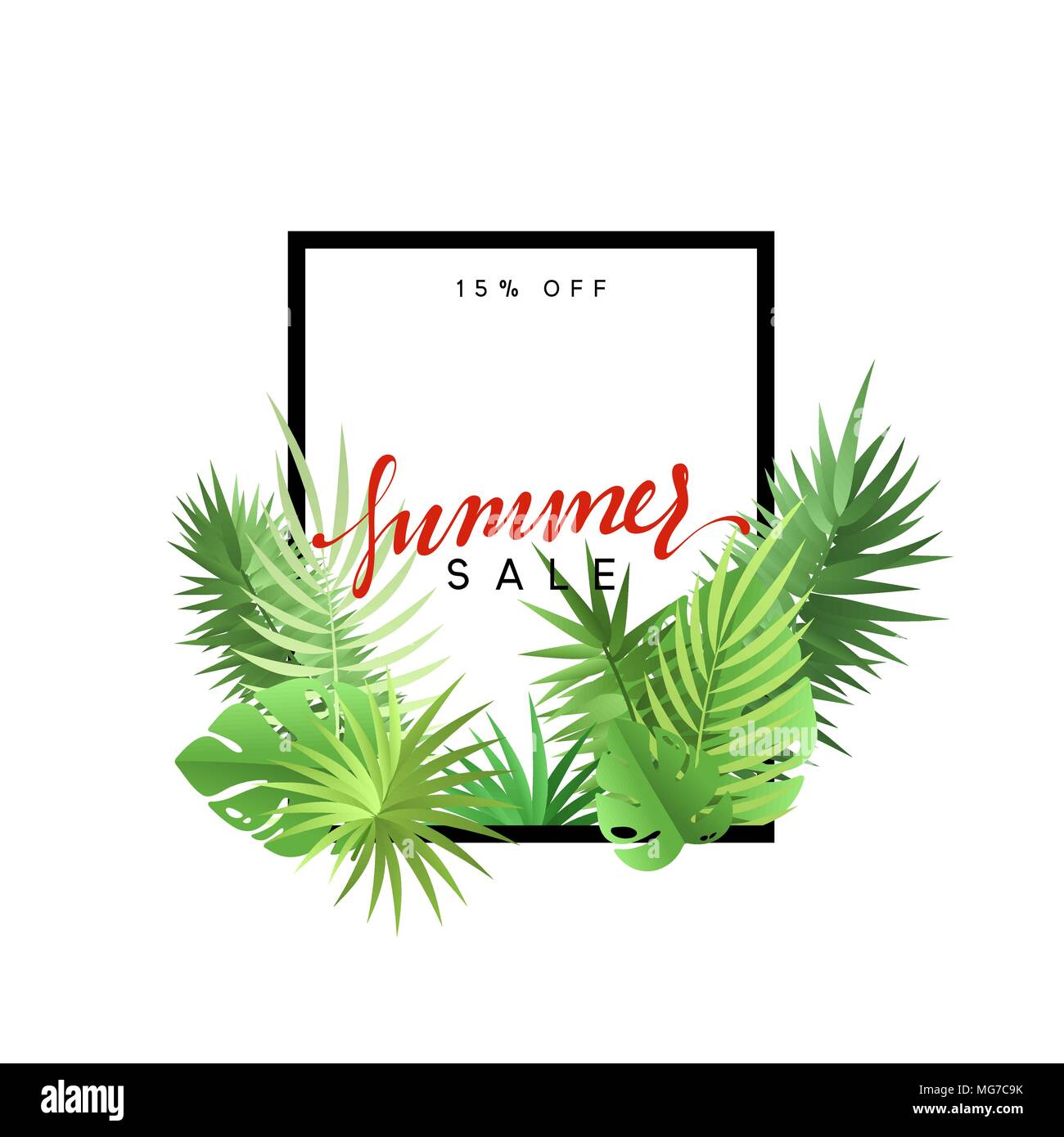 Summer Design Frame Layout Poster Sale With Palm Branches Banner