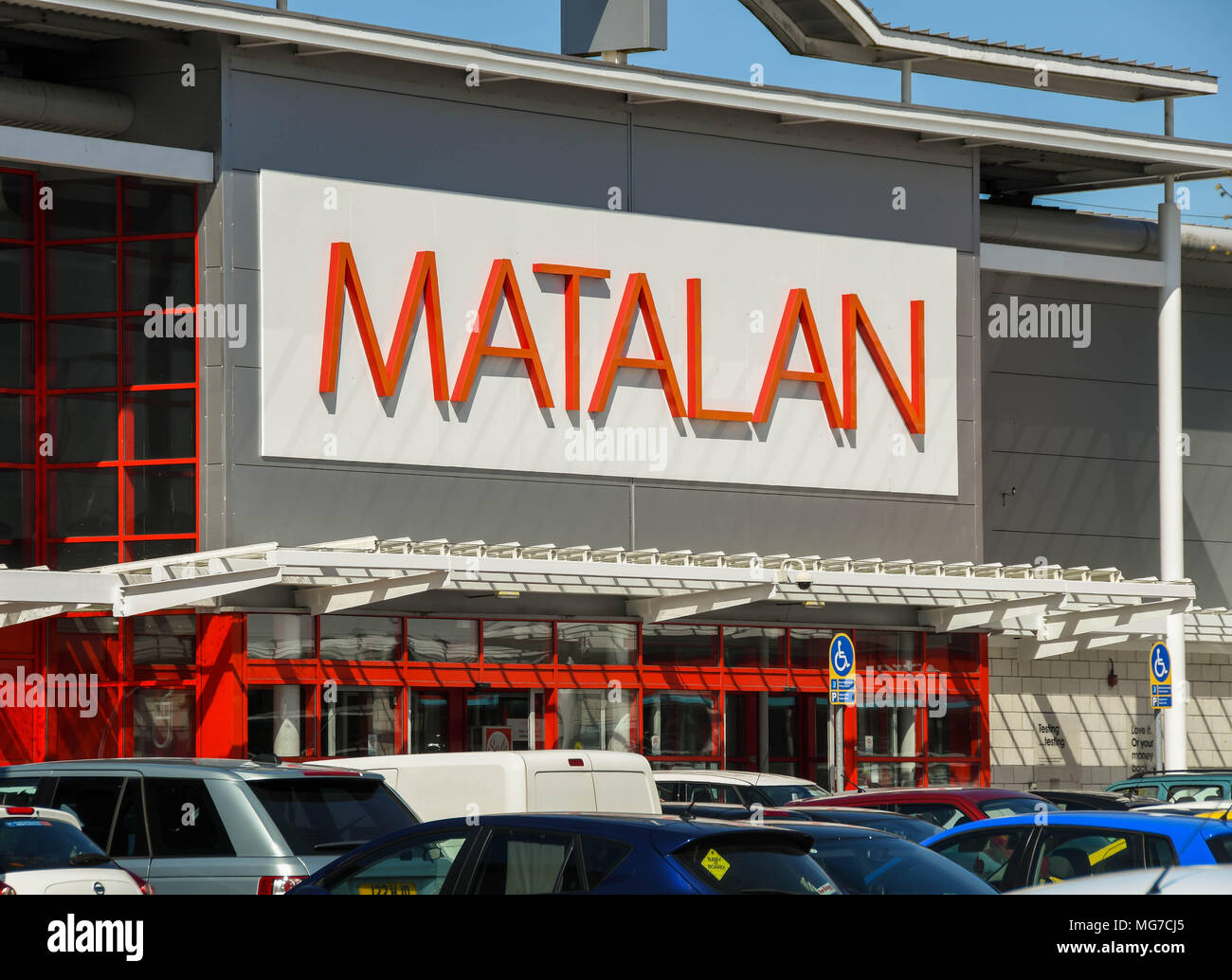 Large sign over the entrance to a Matalan store on a retail park Stock Photo