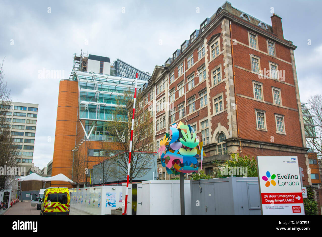Exterior of Evelina Pediactirc hospital, part of Guys & St Thomasl, a large NHS teaching hospital by Westminster, Bridge in central London Stock Photo