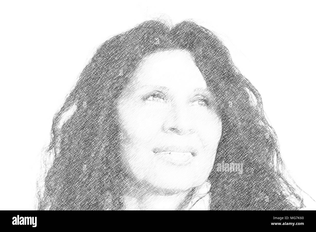 illustration of menopausal Caucasian woman with Arabic traits, black