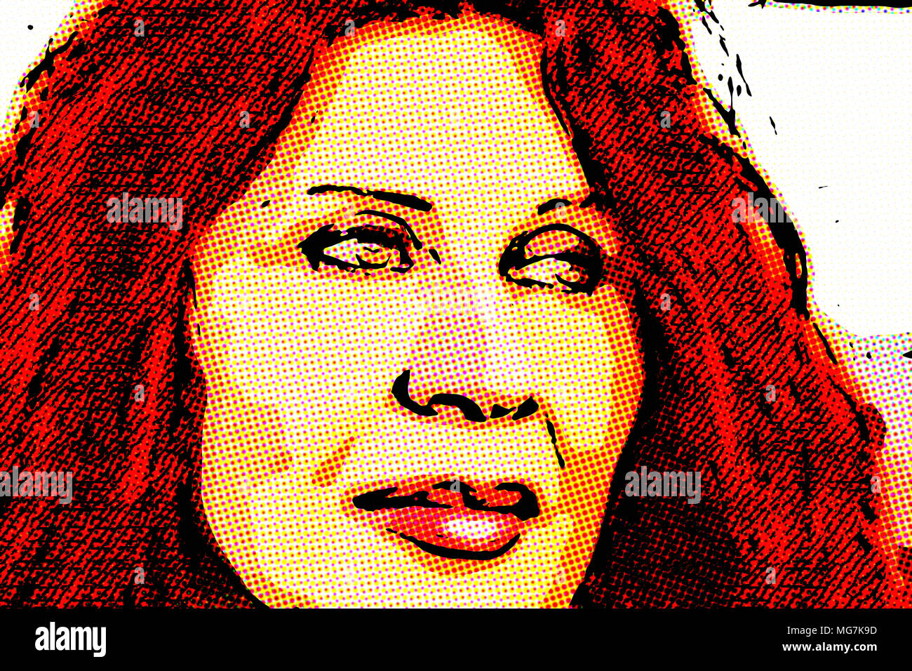 illustration of menopausal woman with red copper hair smiling Stock