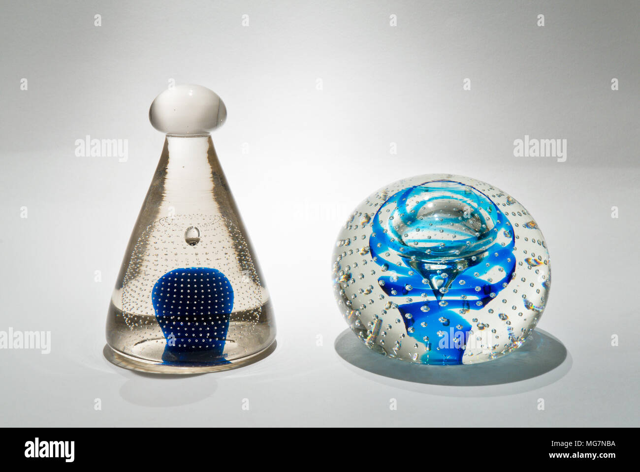 Whitefriars 1969 Blue Bubbled Glass Doorstops Stock Photo