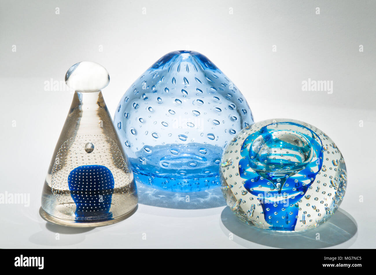 Whitefriars Blue Bubbled Glass Doorstops Stock Photo