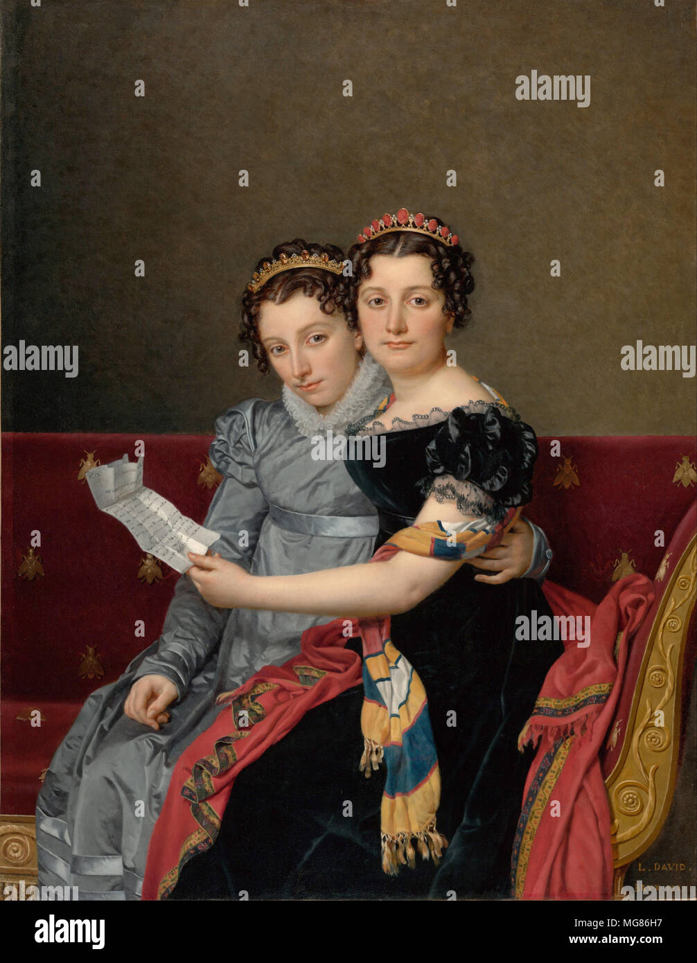 Portrait of the Sisters Zénaïde and Charlotte Bonaparte (1821) by Jacques-Louis David Stock Photo