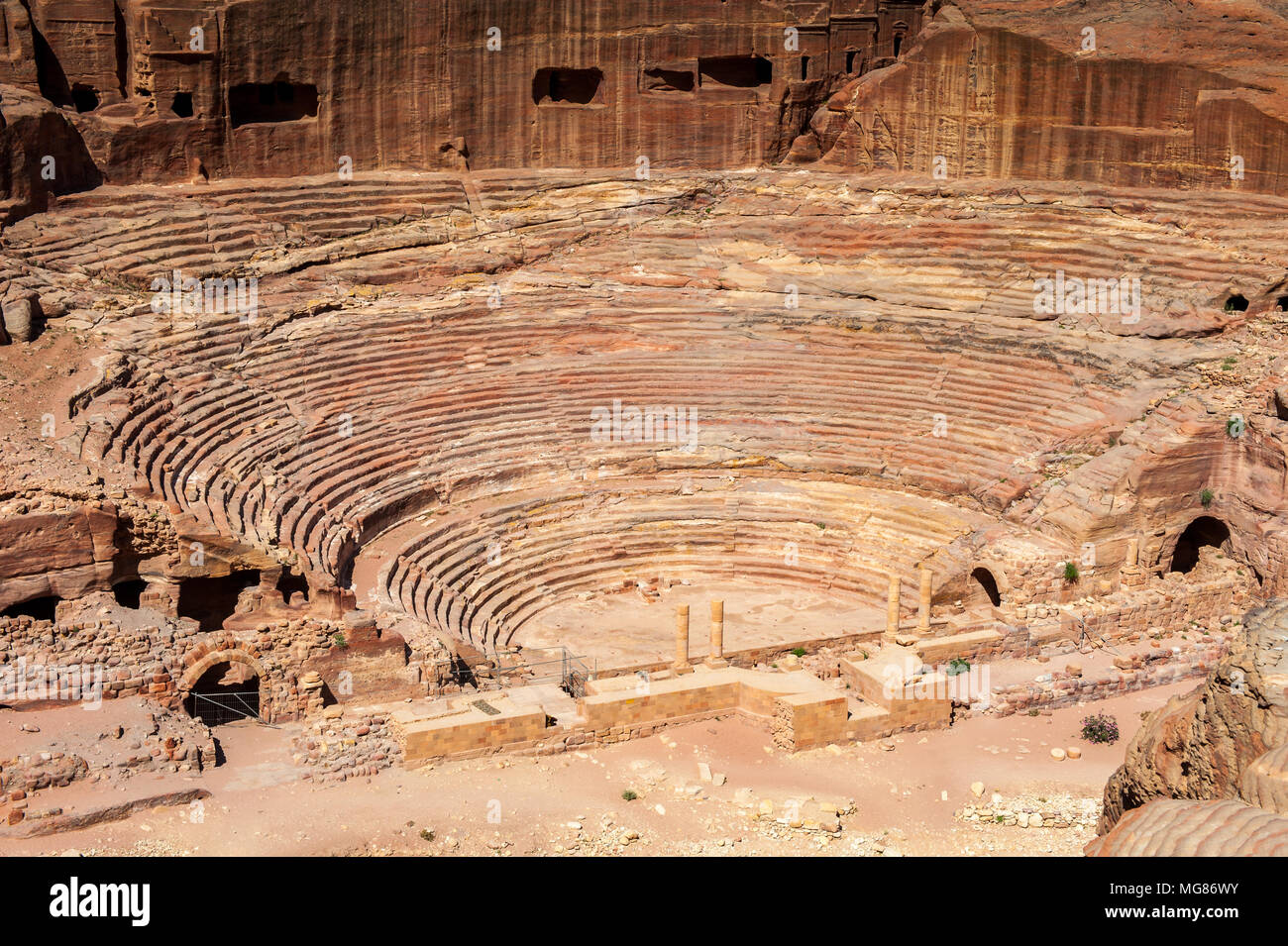 Ancient theater in Petra (Rose City), Jordan. Petra is one of the New Seven  Wonders of the World Stock Photo - Alamy