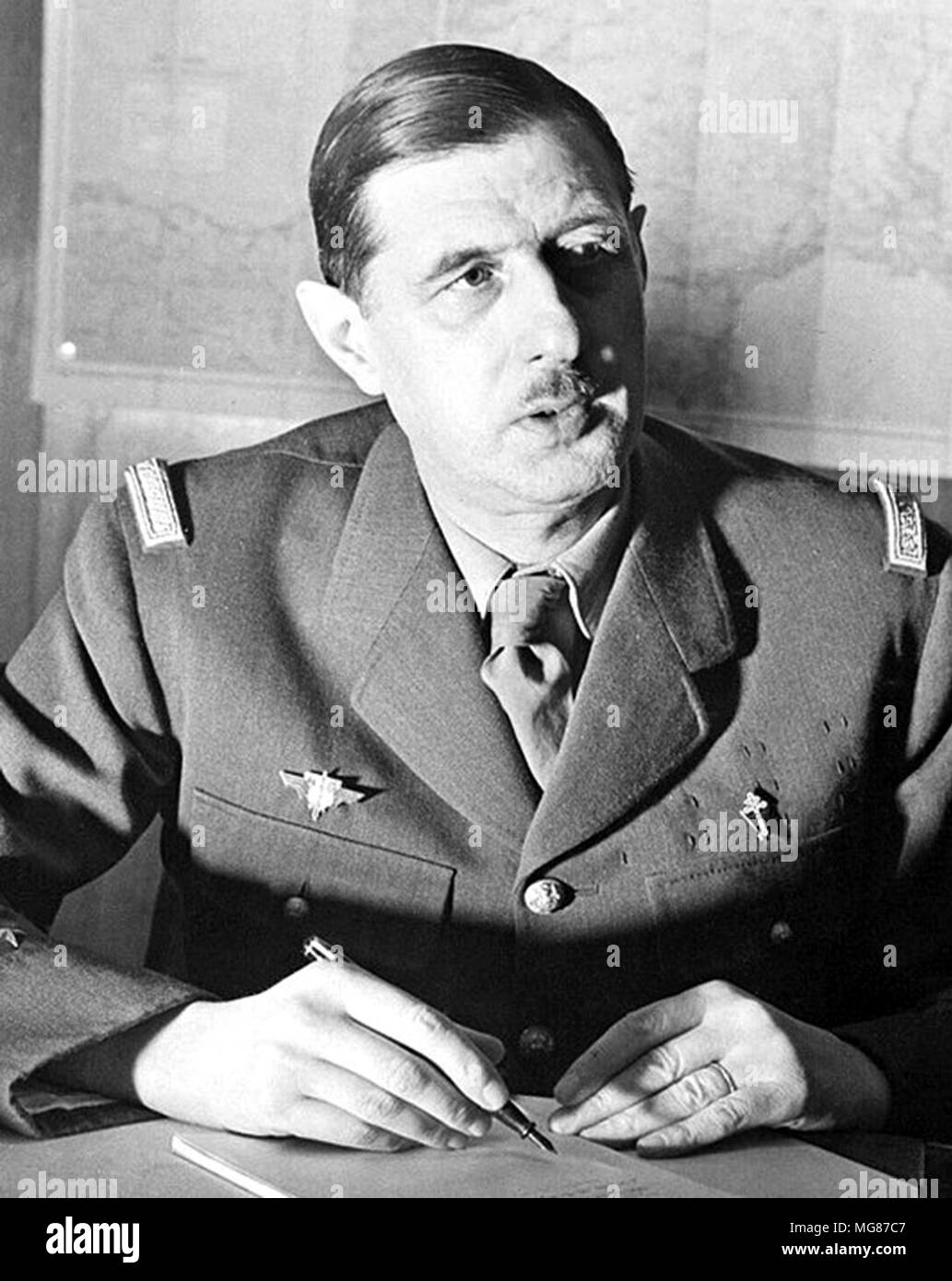 Charles André Joseph Marie de Gaulle (1890 – 1970) French general and statesman who led the French Resistance against Nazi Germany in World War II. In 1958, he came out of retirement when appointed Prime Minister of France Stock Photo
