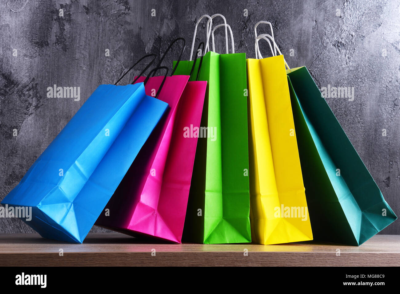 Composition with colorful paper shopping bags Stock Photo - Alamy