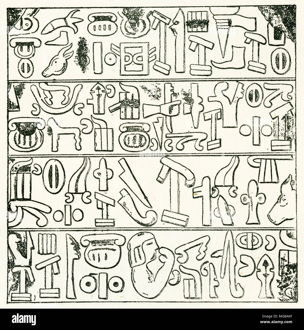 Engraving of a Hittite inscription dating to Old Testament times. From an original engraving in the 1895 edition of Graven in the Rock, by Samuel Kinns Stock Photo