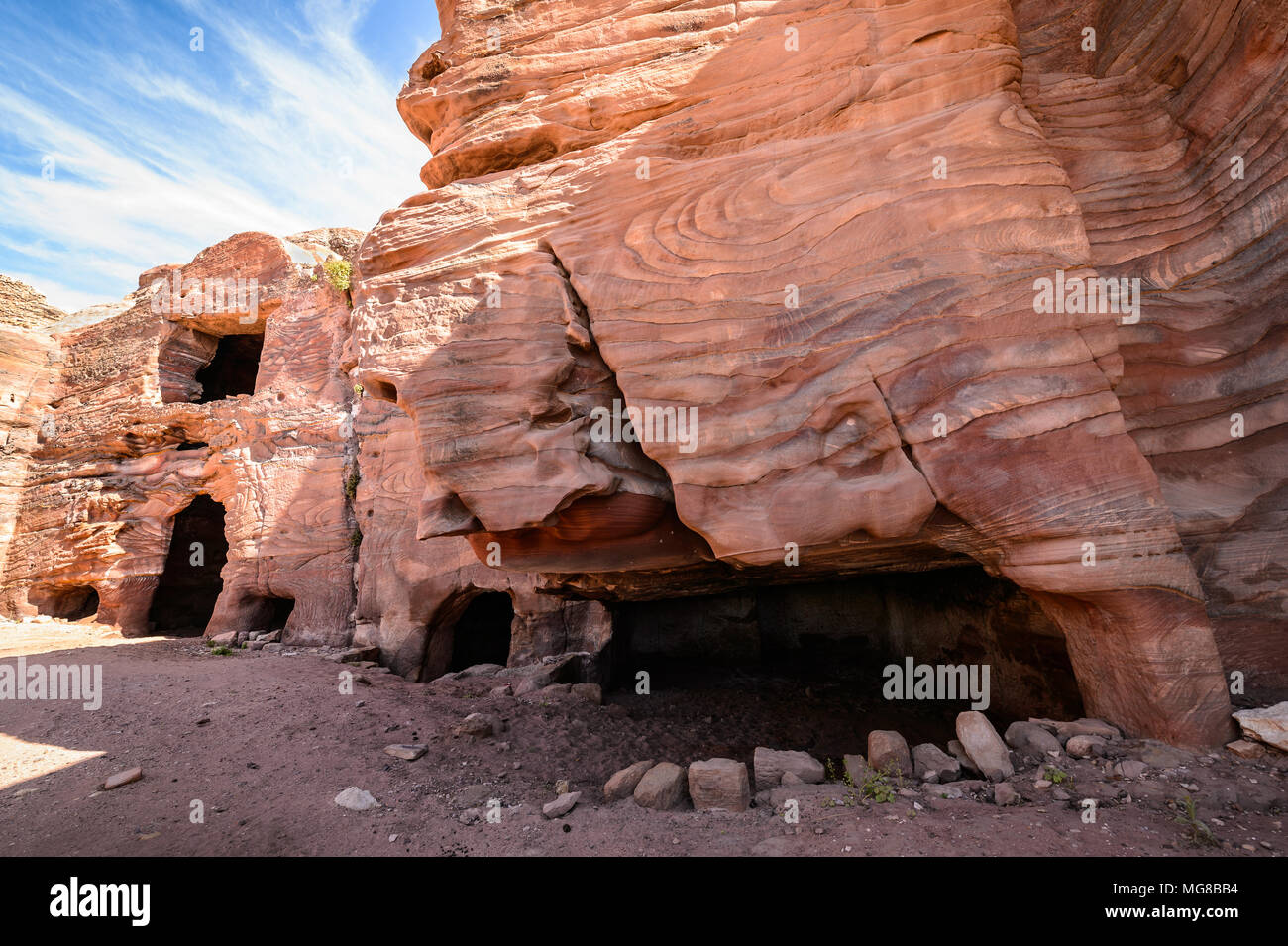 One of the multiple tombs in Petra, one of the New Seven Wonders of the World Stock Photo