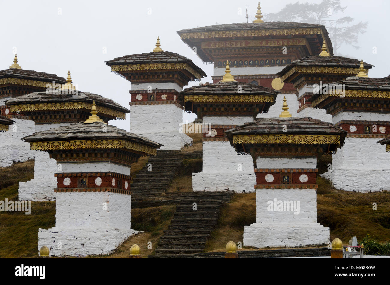 108 stupas, at Dochu La, Bhutan Stock Photo