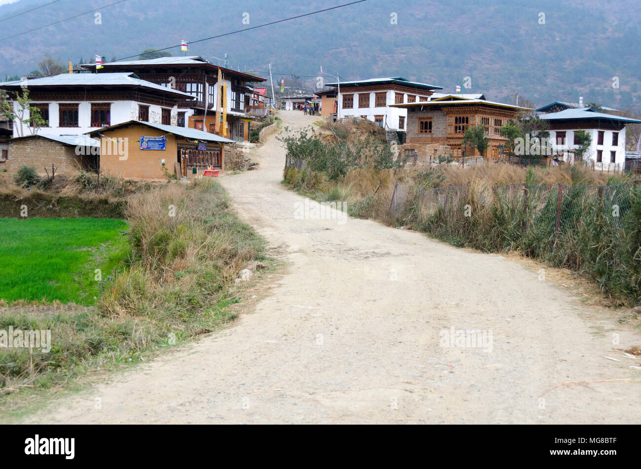 Road leading into village, Chimi Lhakhang, Bhutan Stock Photo - Alamy