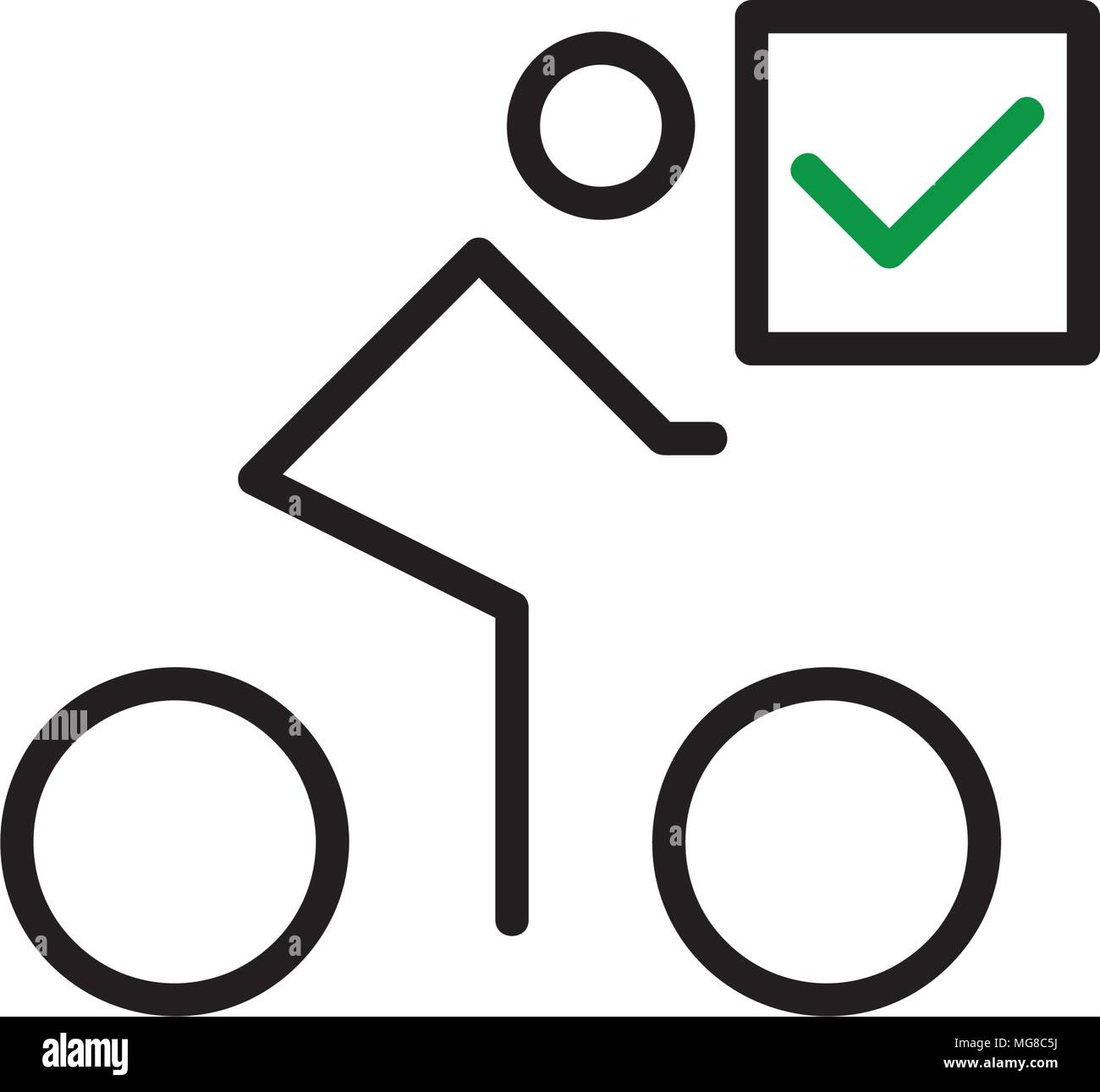 Bicycle with a mark icon, isolated on white background Stock Vector