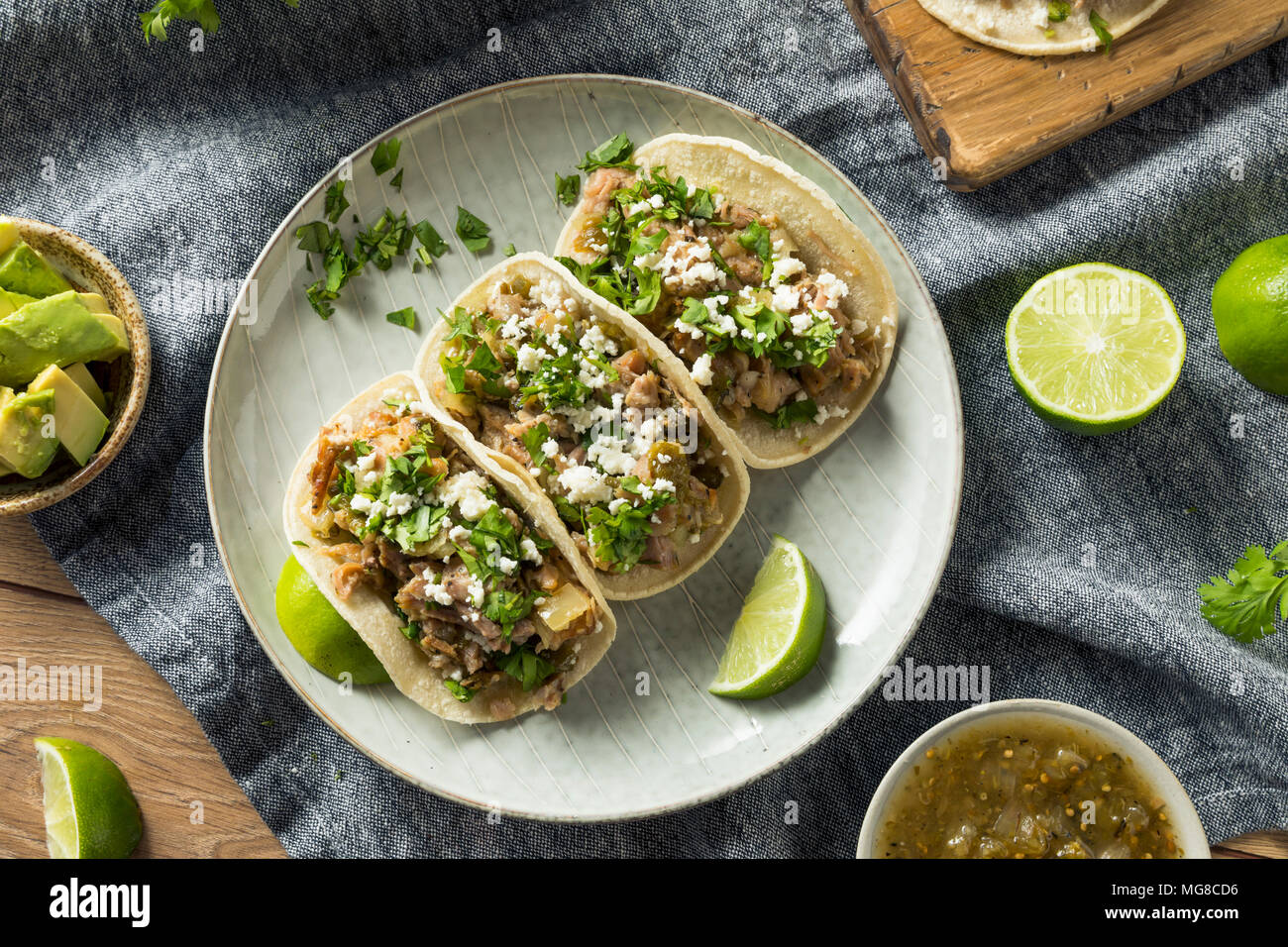Homemade Pork Carnitas Tacos with Cilantro and Cojita Stock Photo Alamy