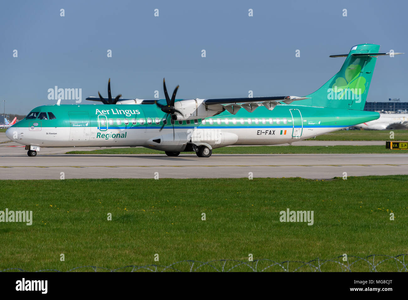 MANCHESTER, UNITED KINGDOM - APRIL 21st, 2018: Aer Lingus ATR 72-600 ready to depart at Manchester Airport Stock Photo