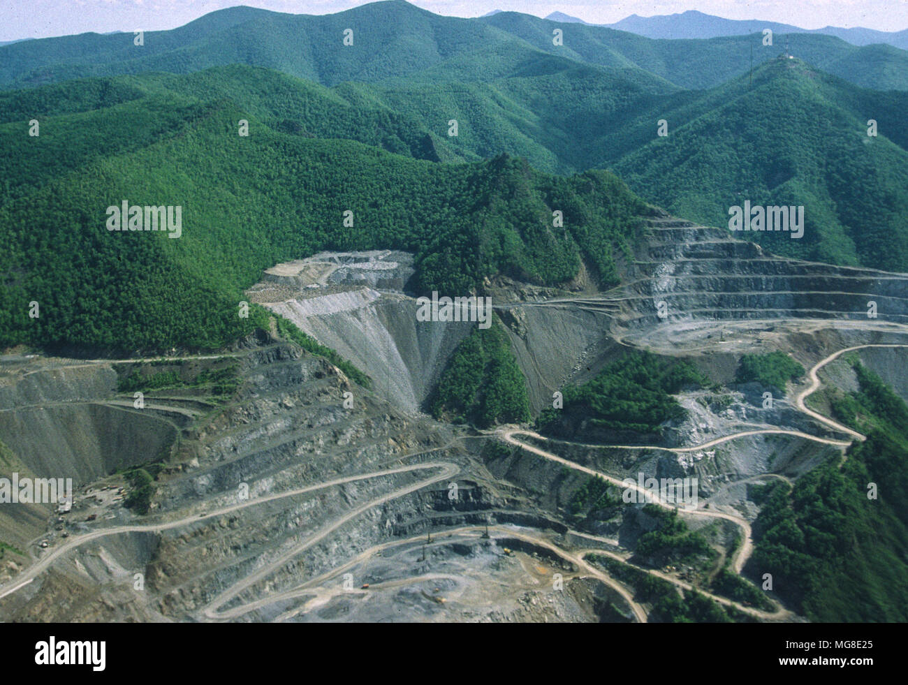 Massive mine at Dalnegorsk, Russian Far East. Mineral deposits contain boron, tin, iron, but boron is major product shipped to numerous contries. Stock Photo