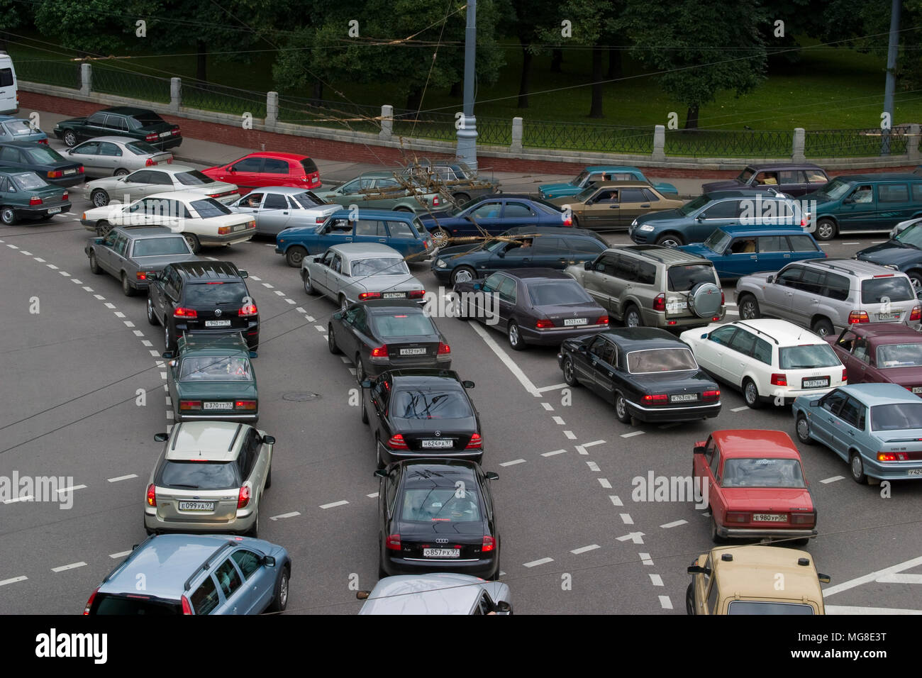 Traffic jam in Moscow near the Kremlin; Stock Photo