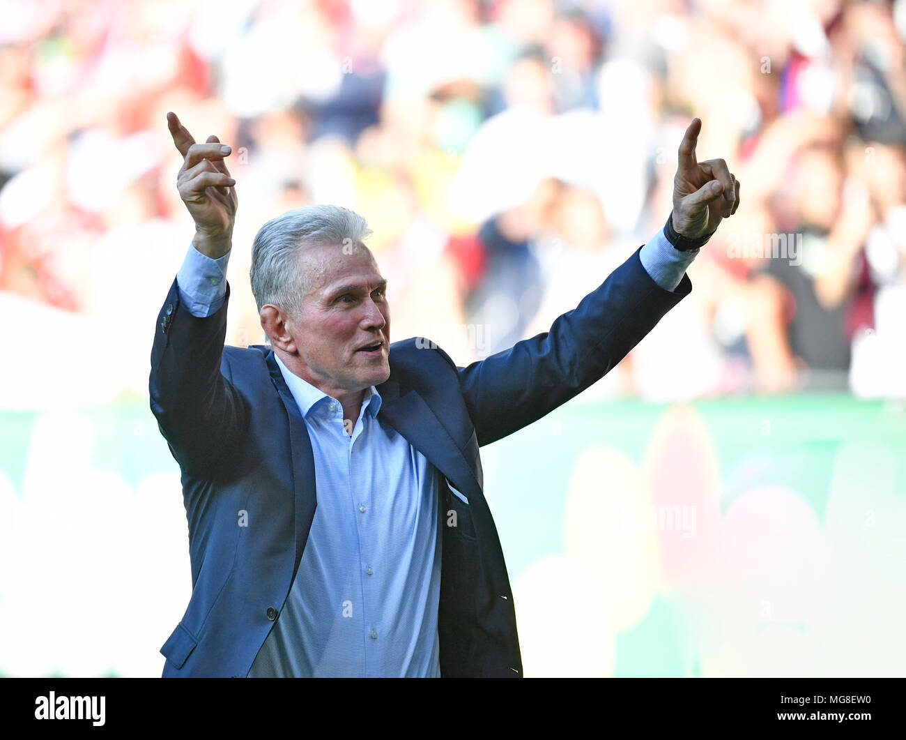 Coach Jupp Heynckes, FC Bayern Munich, celebrated by fans for winning the German Football Championship, WWK Arena, Augsburg Stock Photo
