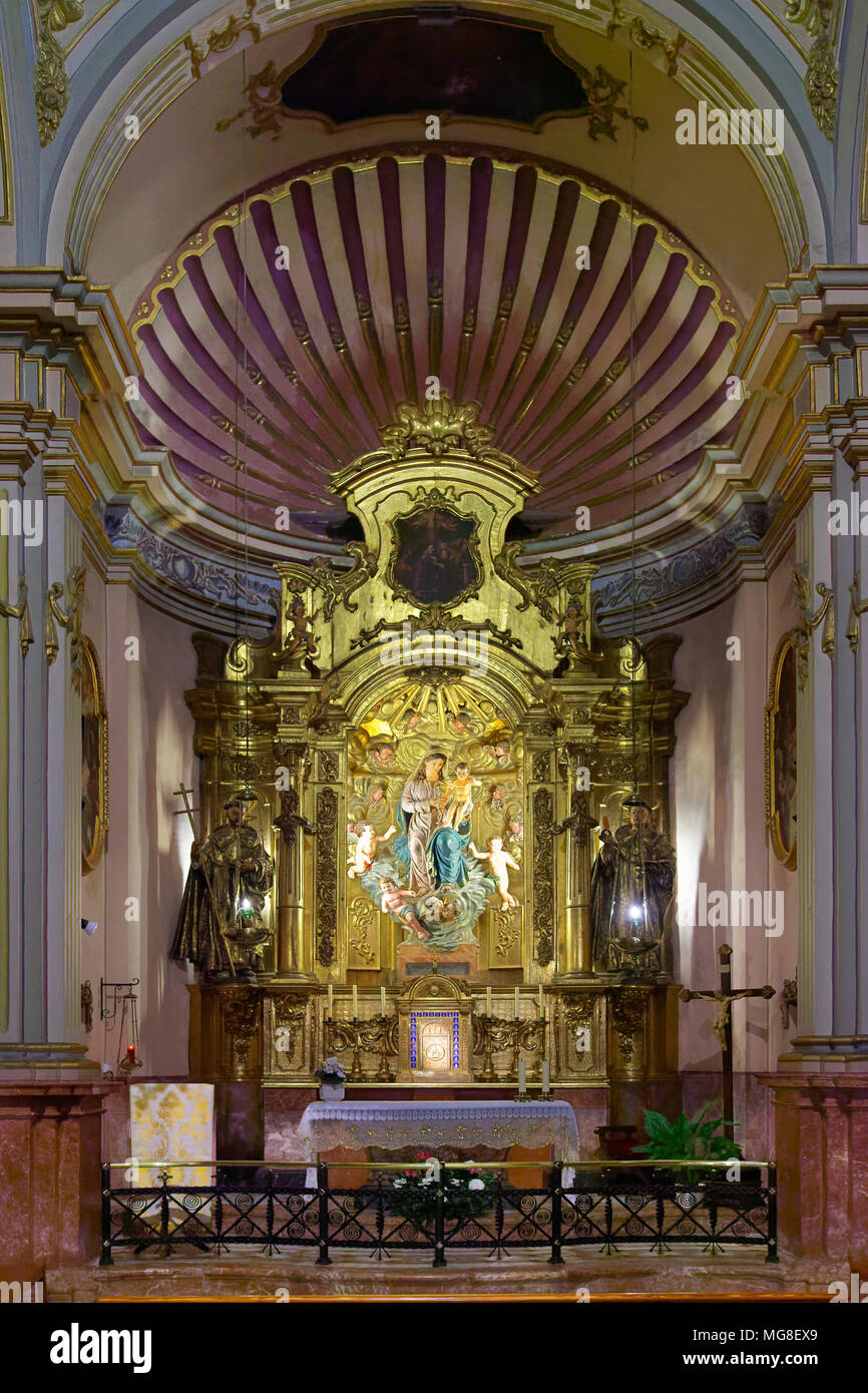 Side altar, interior, Church of St. Bartholomew, Roman Catholic parish church, Plaza de sa Constitucio, Sóller Stock Photo