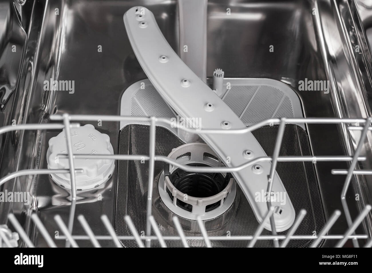 Dishwasher after cleaning process, the dishwasher carriage. Dishwasher