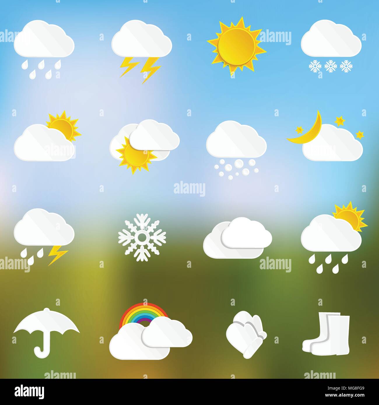 Abstract paper weather icons, paper art style. Vector illustration. Stock Vector