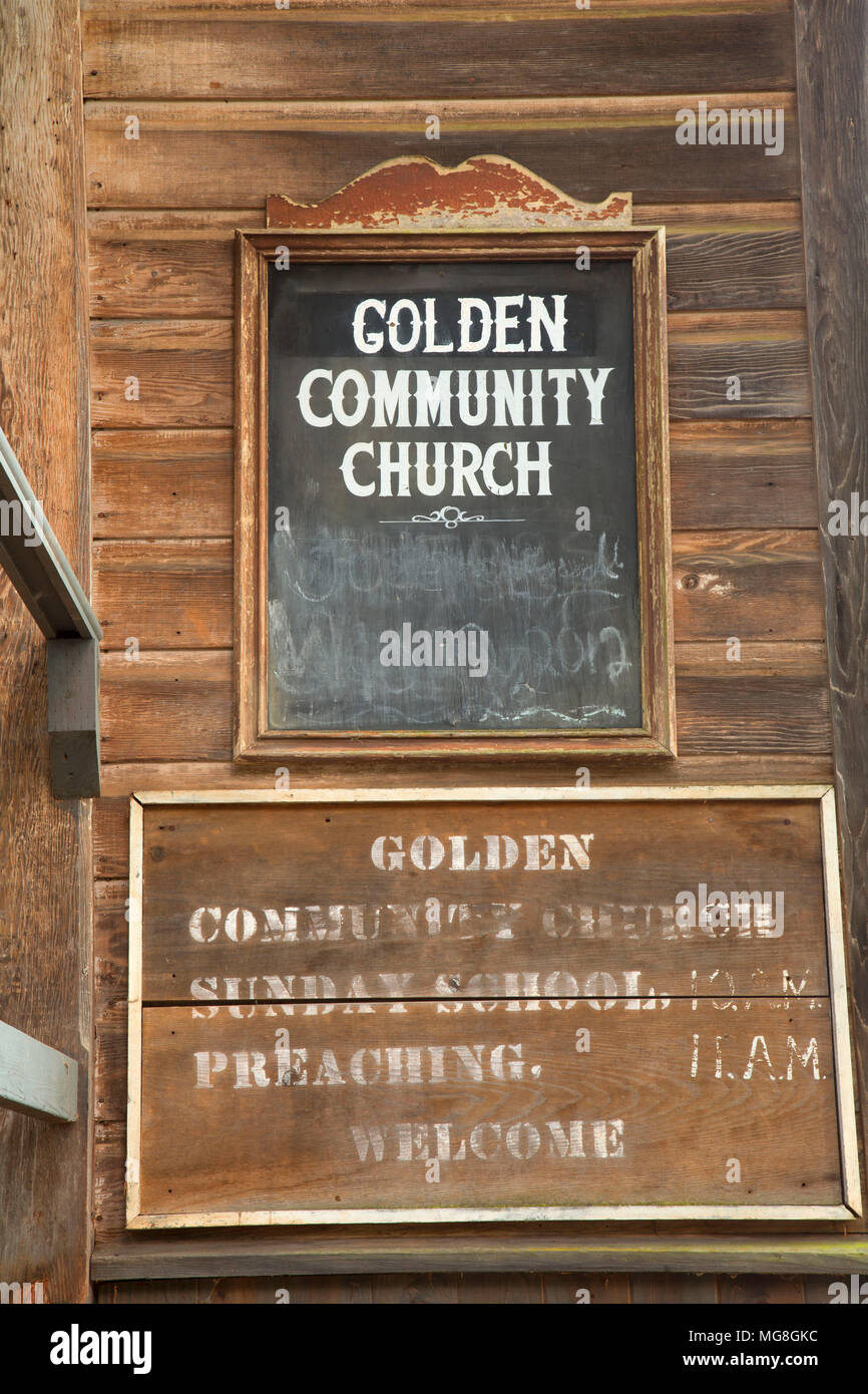 Golden Community Church sign, Golden State Park, Oregon Stock Photo