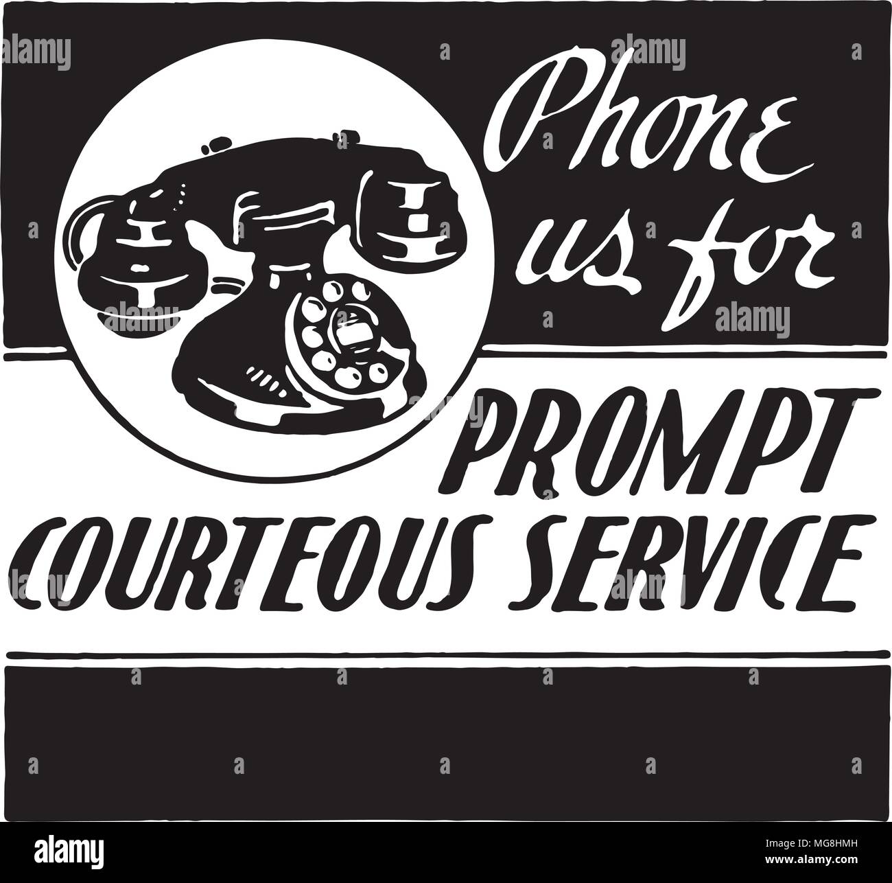 Phone Us For Courteous Service - Retro Ad Art Banner Stock Vector