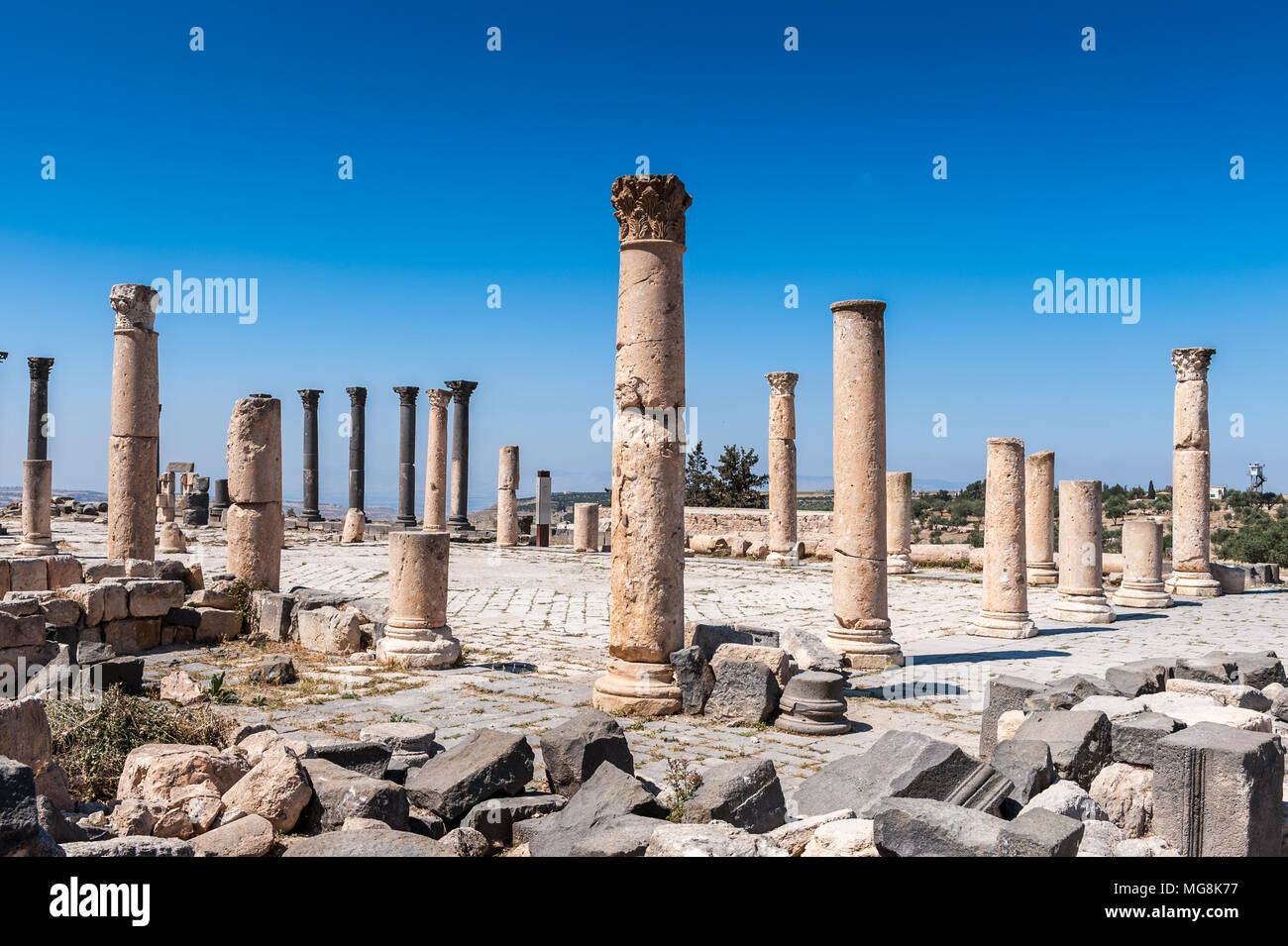 Roman colums of the ancient city of Gadara, modern Jordan Stock Photo ...