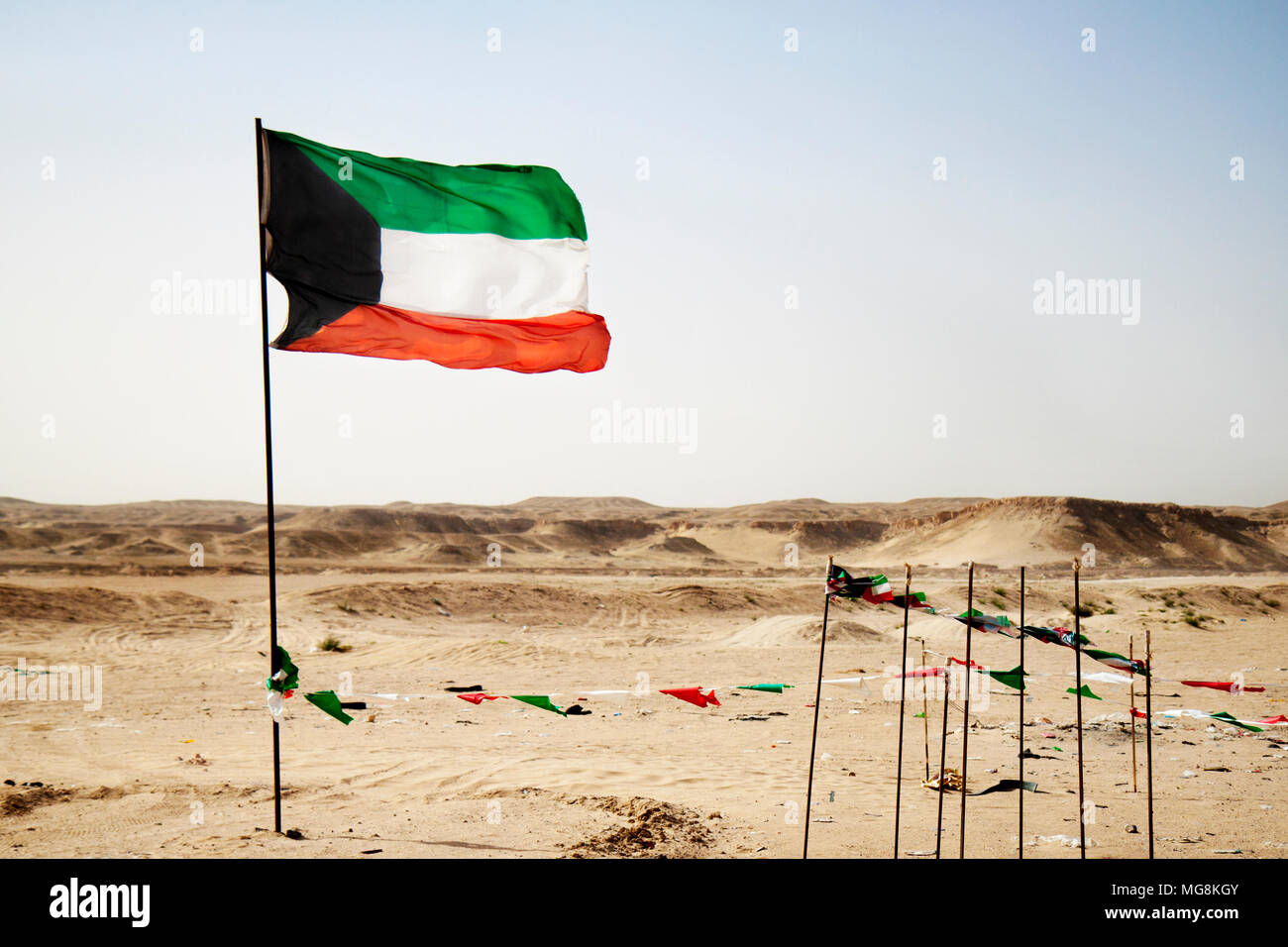 Kuwait flag at Mutla Ridge, Kuwait. Stock Photo