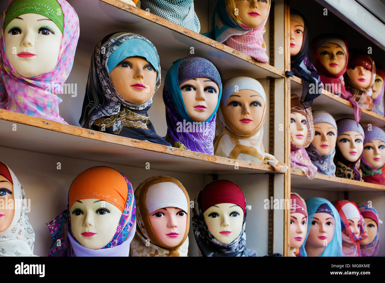 Hijab muslim headwear for ladies in a market in Kuwait Stock Photo