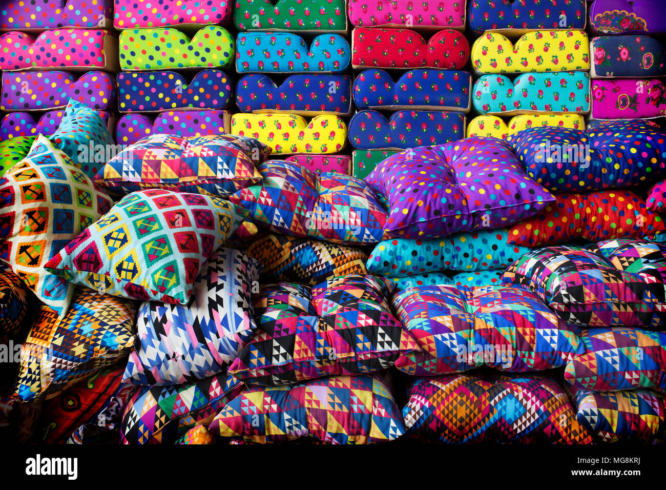 Colourful cushions in a market, Kuwait Stock Photo