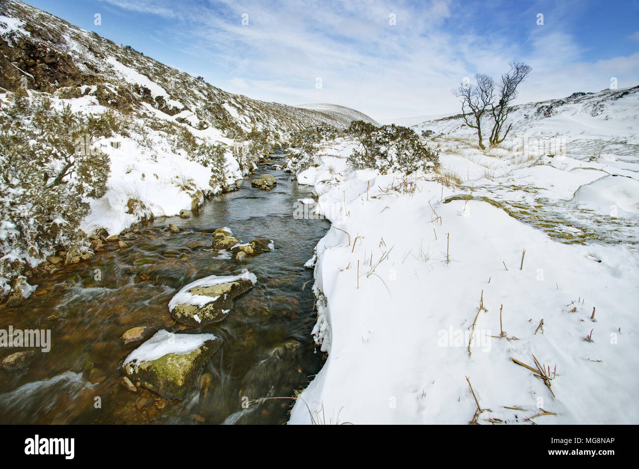 The river Lyd on Dartmoor in winter,UK Stock Photo