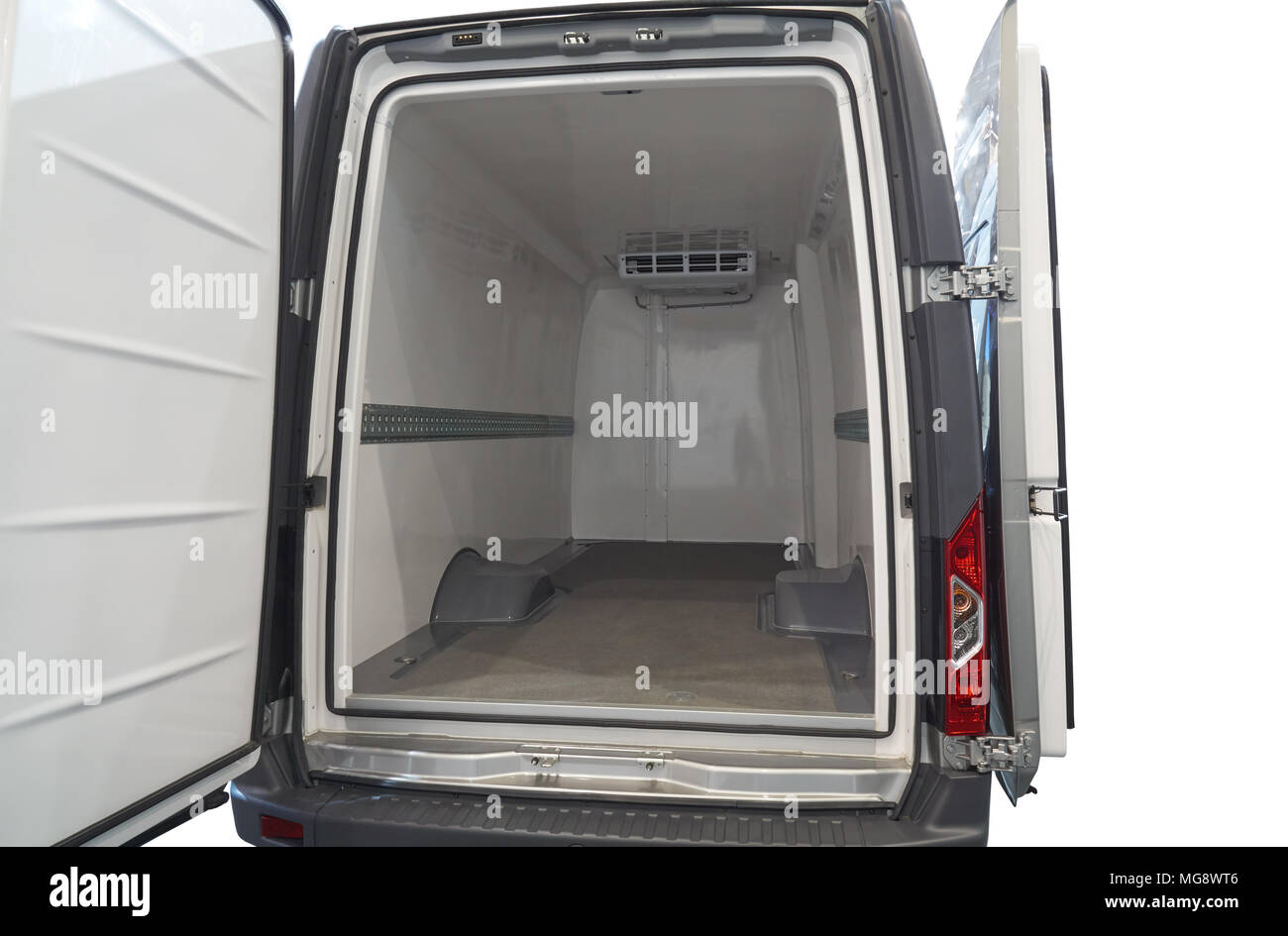 White interior of the cargo area of the new fridge van. Refrigeration