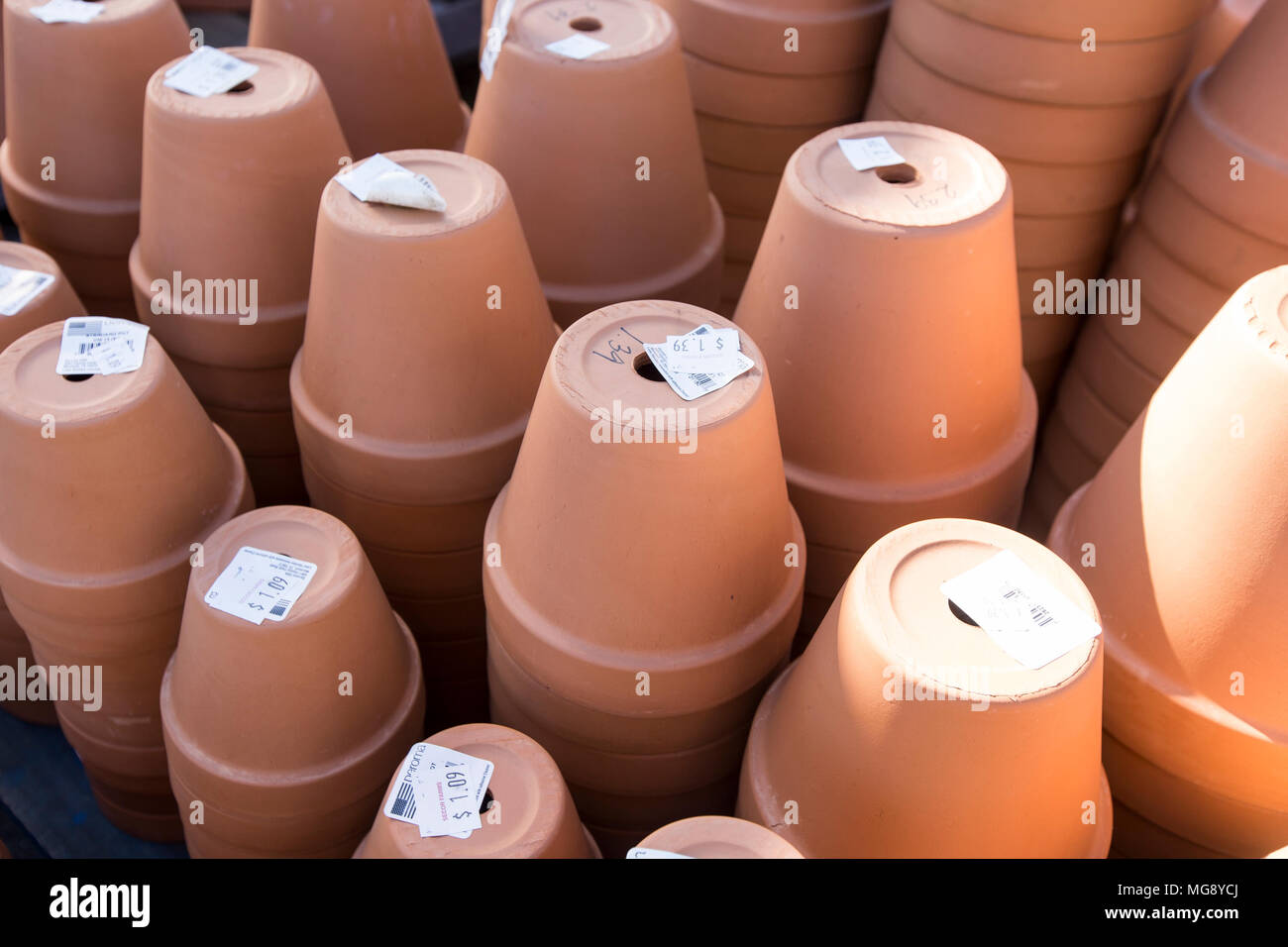 Clay pots at a nursery in Mahwah, NJ Stock Photo