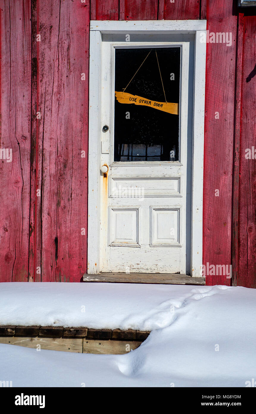 Entrance door with sign in winter Ontario Canada Stock Photo Alamy