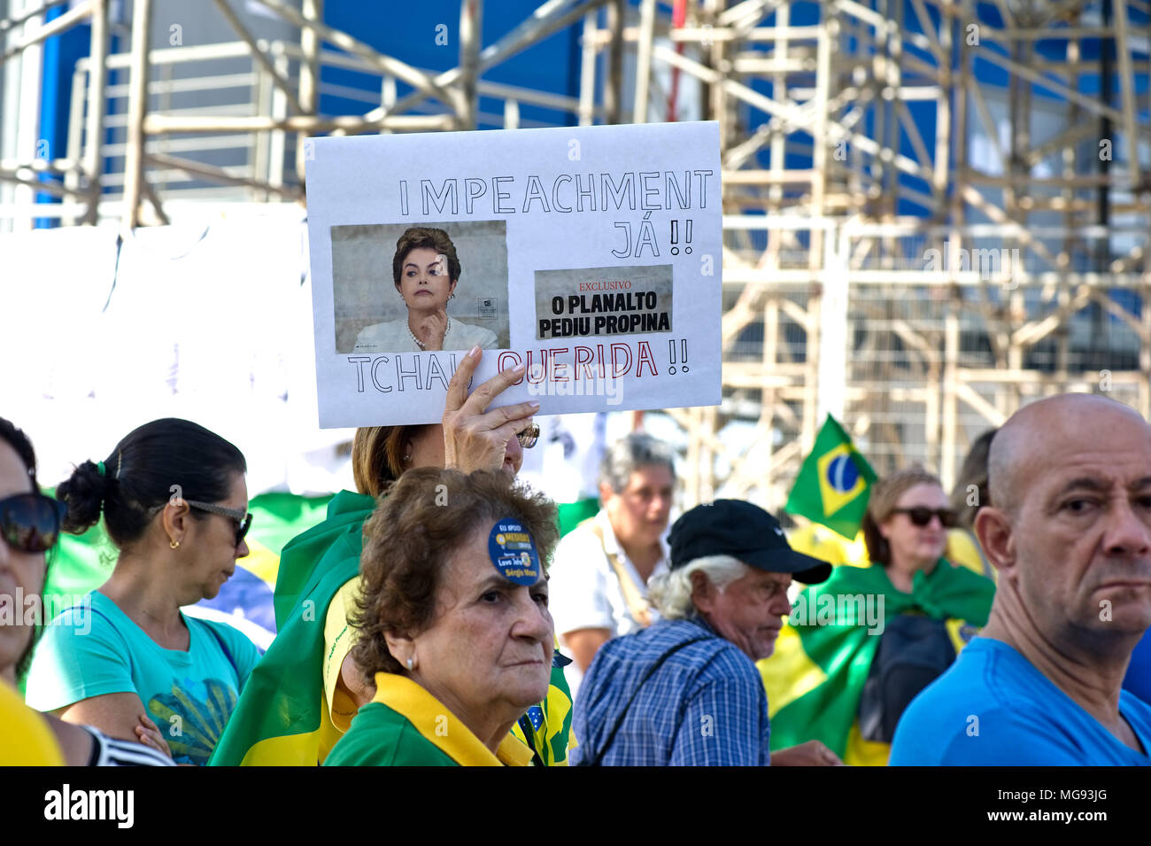 Rio de Janeiro - July 31, 2016: Opponents of the Brazilian government take part in a protest demanding the impeachment of President Dilma Rousseff Stock Photo