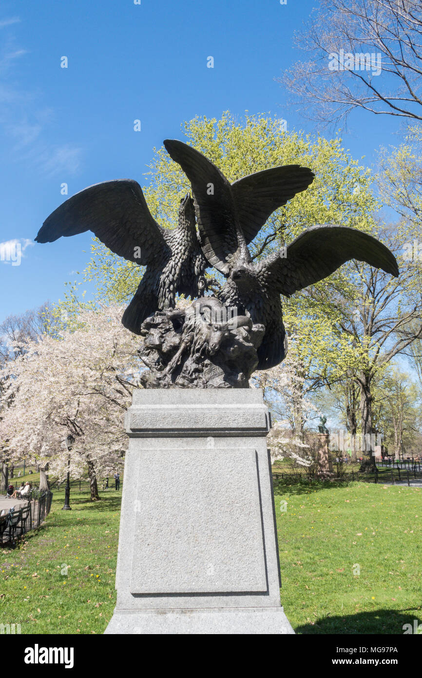 [Eagles and Prey] Statue, Central Park, NYC Stock Photo Alamy