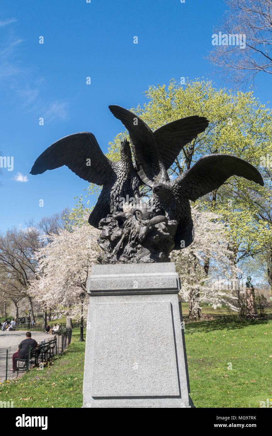[Eagles and Prey] Statue, Central Park, NYC Stock Photo Alamy