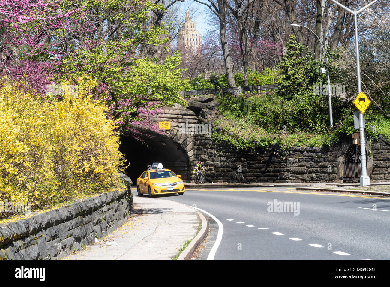 Traffic on the 86th Street Transverse through Central Park, NYC, USA Stock Photo