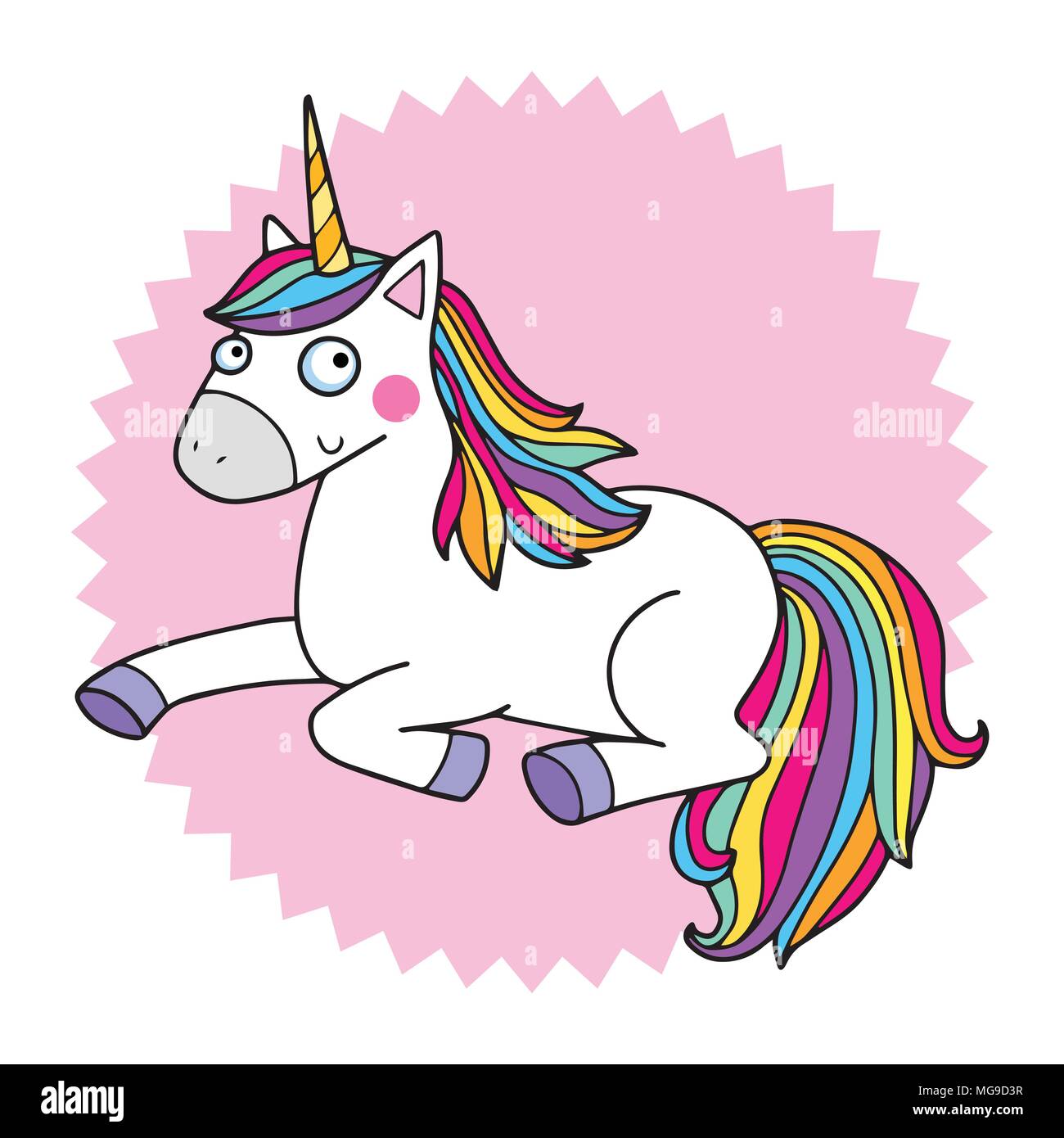 Lovely vector illustration of the funny unicorn. Cute magic animal