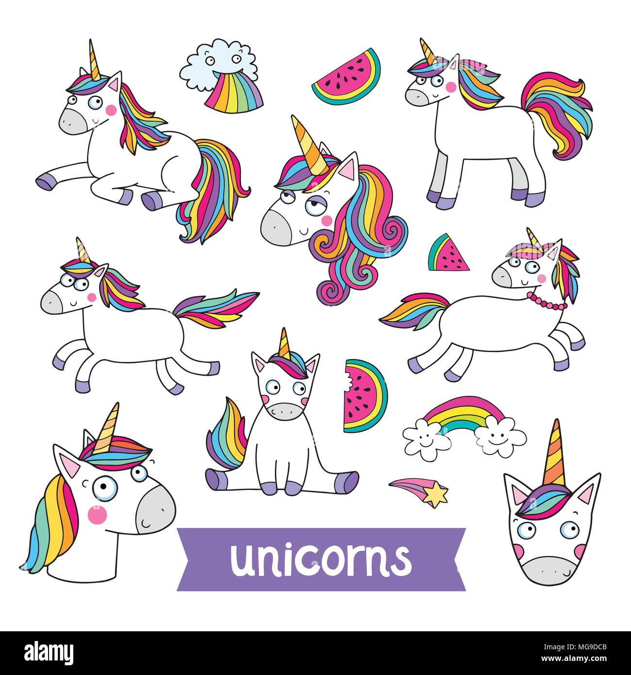 Lovely Vector Illustration Of The Funny Unicorn Cute Magic Animal Mascot Stock Vector Image Art Alamy