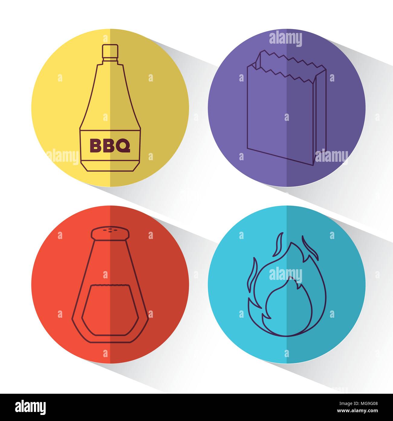 icon set of picnic related icons over colorful circles and white background, vector illustration Stock Vector