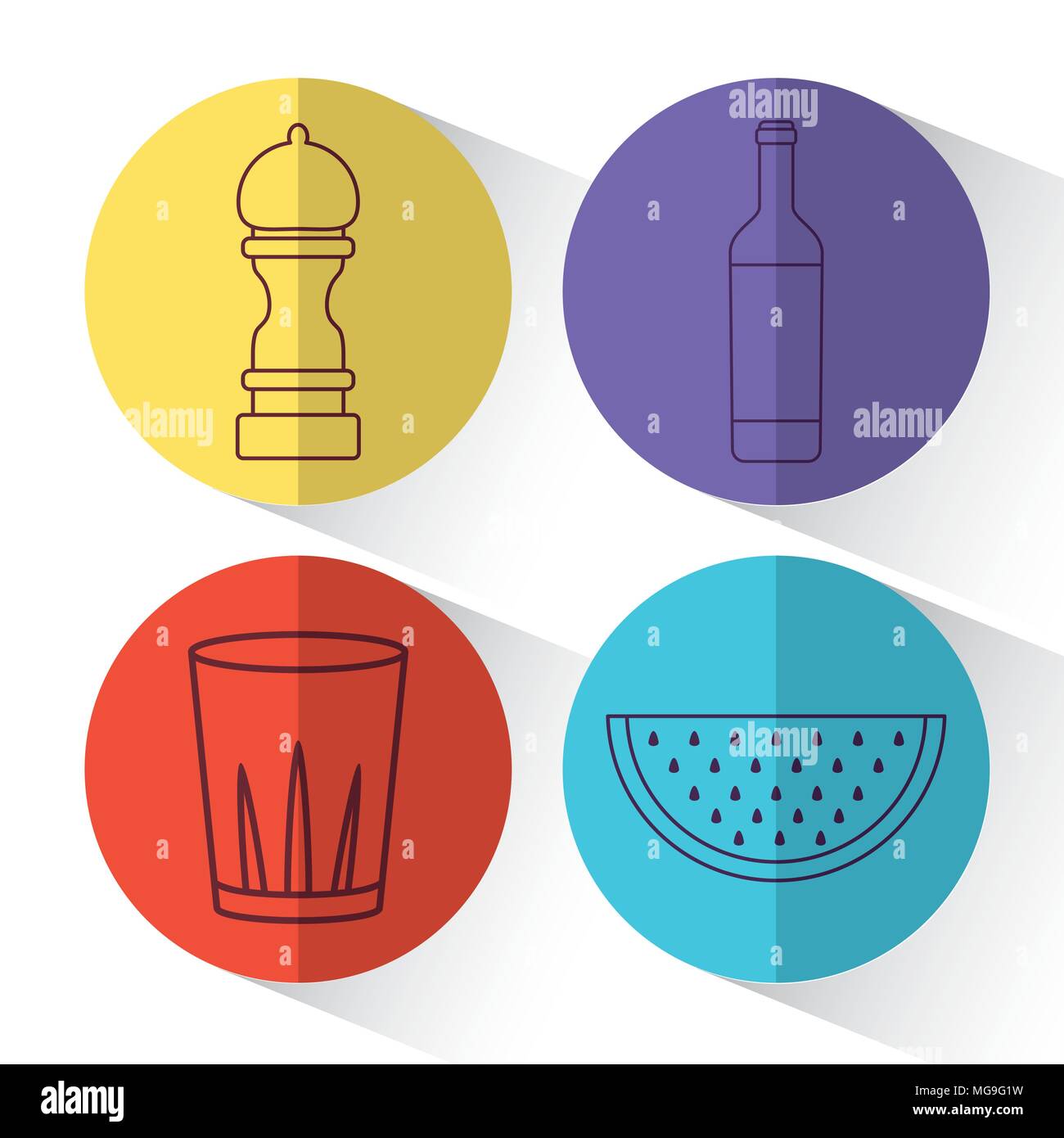 icon set of picnic related icons over colorful circles and white ...
