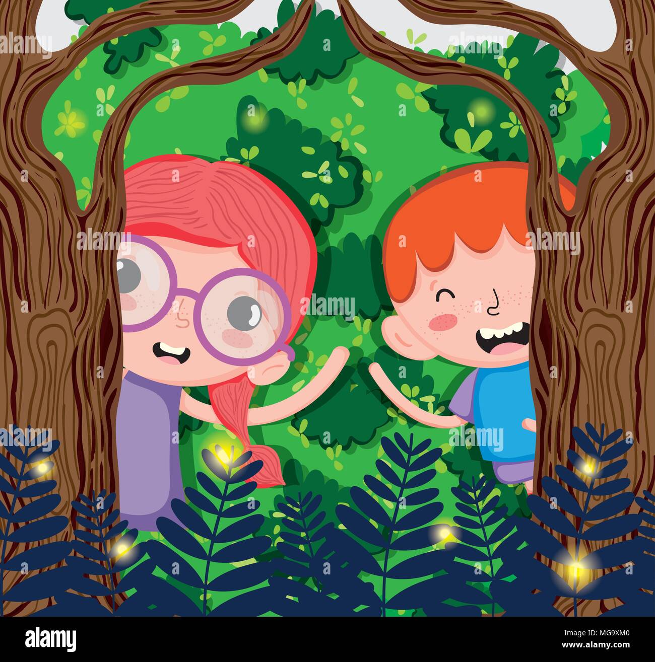Cute kids at forest Stock Vector Image & Art - Alamy
